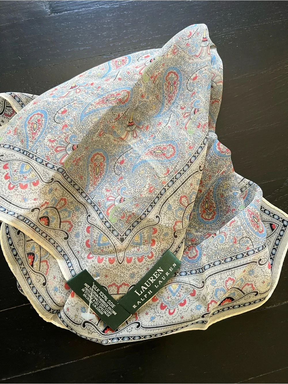 Lauren Ralph Lauren Blue and Pink Paisley Silk Scarf